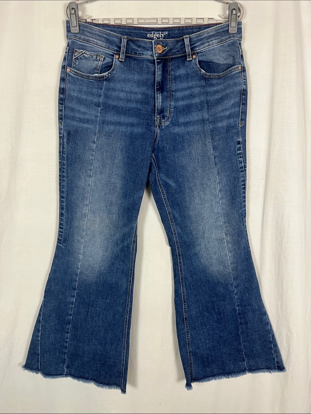 Edgely High Rise Flare Blue Raw Hem Jeans